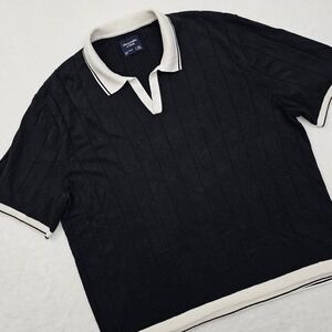 Abercrombie Fitch Mens 2XL Johnny Collar Sweater Knit Polo Black White Stretch